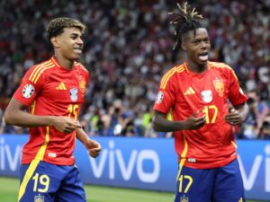 Nico Williams y Lamine Yamal durante la EURO 2024. EFE/EPA/CHRISTOPHER NEUNDORF