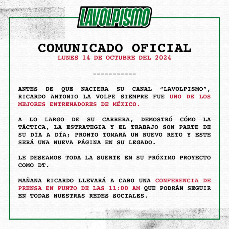 Ricardo La Volpe anuncia que retoma su carrera como entrenador