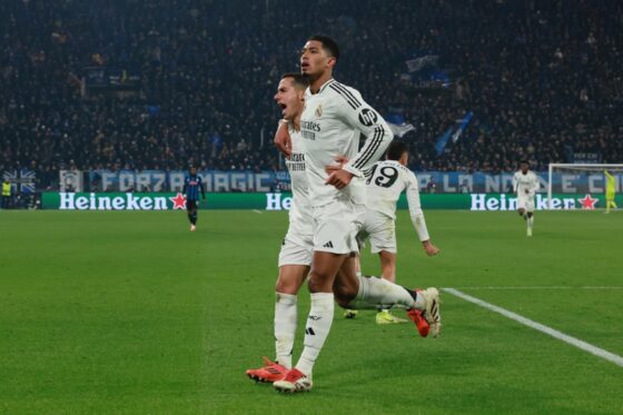 Bergamo (Italy), 10/12/2024.- Real Madrid's Jude Bellingham celebrates scoring the 1-3 goal during the UEFA Champions League soccer match between Atalanta BC and Real Madrid, in Bergamo, Italy, 10 December 2024. (Liga de Campeones, Italia) EFE/EPA/MICHELE MARAVIGLIA