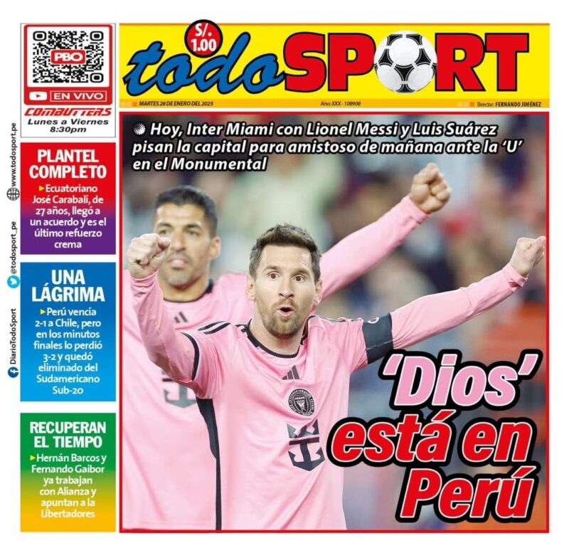 ‘Dios en Perú’ y más: así recibieron a Messi los diarios deportivos Messi en Peru