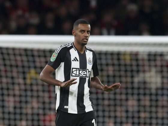 London (United Kingdom), 07/01/2025.- Alexander Isak of Newcastle celebrates scoring the 0-1 goal during the EFL Cup semi-finals match between Arsenal FC and Newcastle United, in London, Britain, 07 January 2025. (Reino Unido, Londres) EFE/EPA/ANDY RAIN