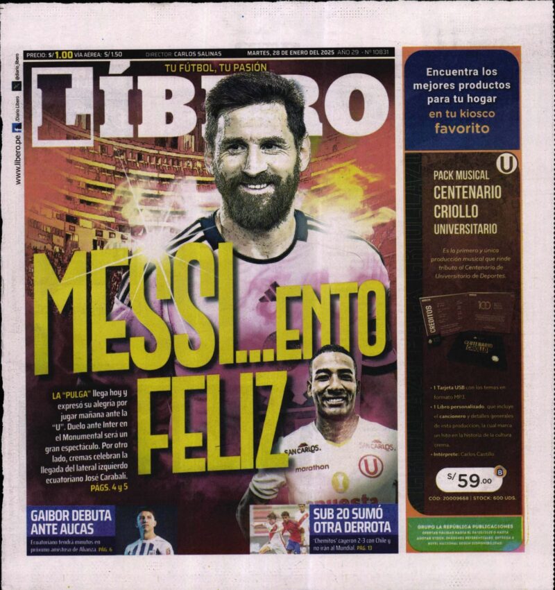 ‘Dios en Perú’ y más: así recibieron a Messi los diarios deportivos ‘Dios en Perú’ y más: así recibieron a Messi los diarios deportivos