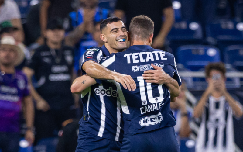 Jugadores de Monterrey celebrando en el partido ante Forge./ X: @Rayados