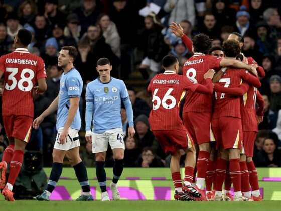 Los jugadores del Liverpool festejan el 0-1. EFE/EPA/ADAM VAUGHAN.