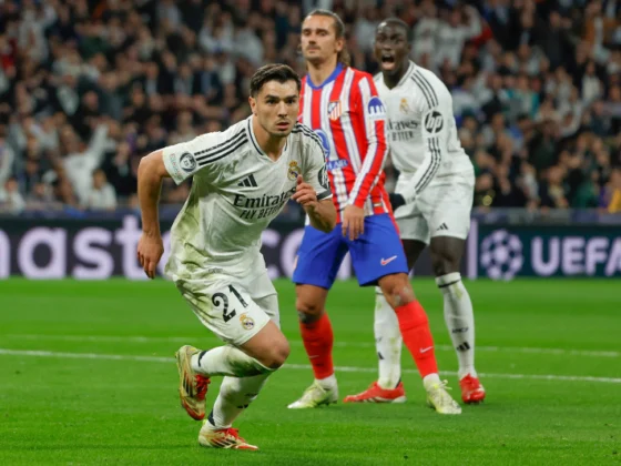 MADRID, 04/03/2025.- El centrocampista del Real Madrid, Brahim Díaz, tras conseguir el segundo gol del equipo madridista durante el encuentro correspondiente a la ida de los octavos de final de la Liga de Campeones que Real Madrid y Atlético de Madrid disputan hoy martes en el estadio Santiago Bernabéu, en Madrid. EFE / Juanjo Martín.