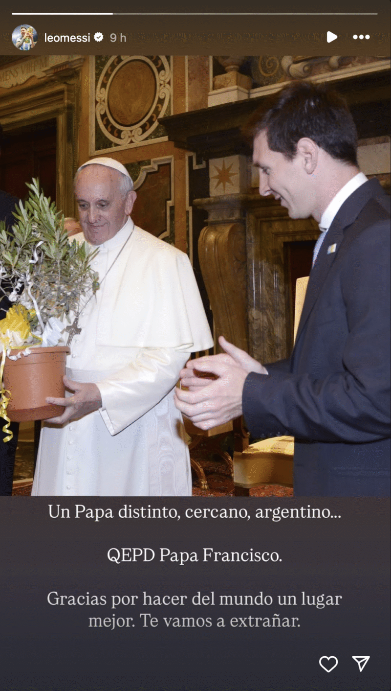 Messi despide al papa Francisco: “Hizo del mundo un sitio mejor” Messi despide al papa Francisco: “Hizo del mundo un sitio mejor”