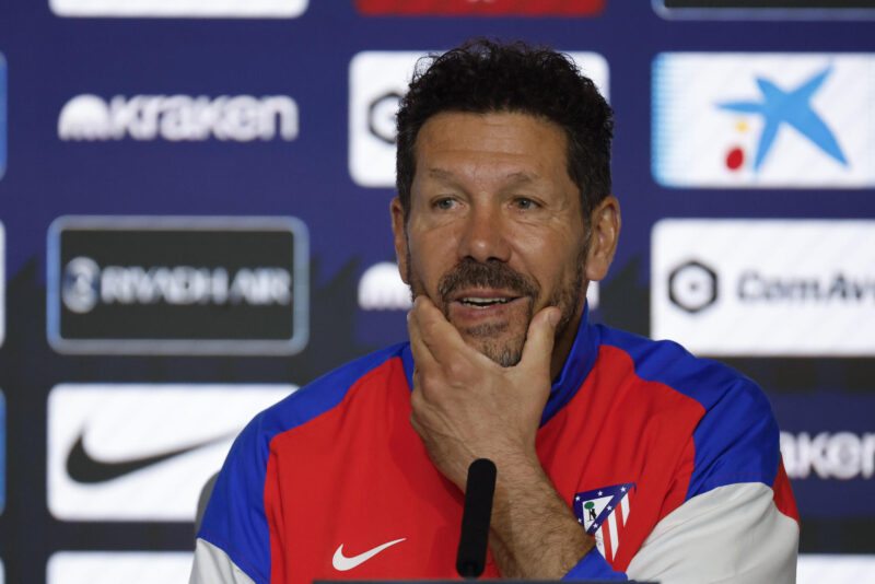 LaLiga: Partidos, marcadores y horarios de la Jornada 32 Simeone, durante la rueda de prensa de este domingo. EFE/ Juan Carlos Hidalgo