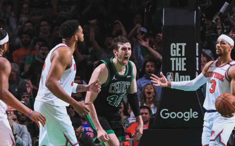 Celtics derrotan a Knicks y obligan a un sexto partido sin Tatum Victoria de Boston Celtics ante New York Knicks. / X: @celtics