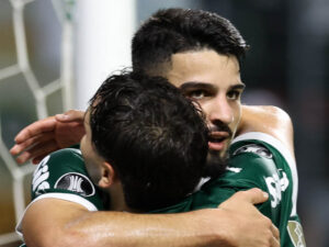 Palmeiras celebrando goleada ante Sporting Cristal. / X: @Palmeiras