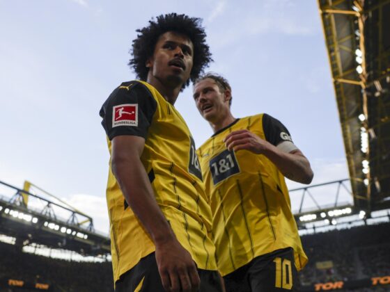 Adeyemi, tras marcar el 4-0. EFE/EPA/CHRISTOPHER NEUNDORF.