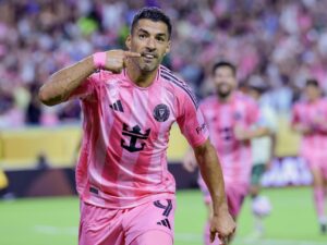 Luis Suárez celebra su gol, que suponía el 2-0 del Inter Miami contra el Palmeiras en el Mundial de Clubes. EFE/EPA/CRISTOBAL HERRERA-ULASHKEVICH