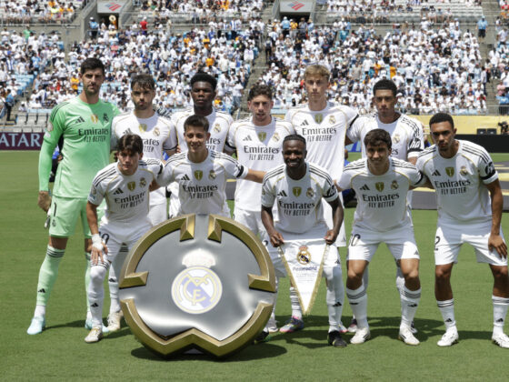 Jugadores del Real Madrid forman previo al partido del Mundial de Clubes ante el Pachuca el pasado domingo 22 en Charlotte (Estados Unidos). EFE/ André Coelho
