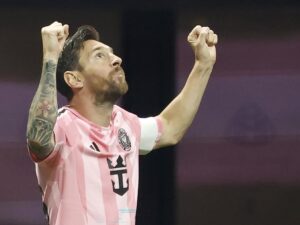Lionel Messi del Inter Miami celebra un gol ante Porto en el Mundial de Clubes. EFE/Erik S. Lesser