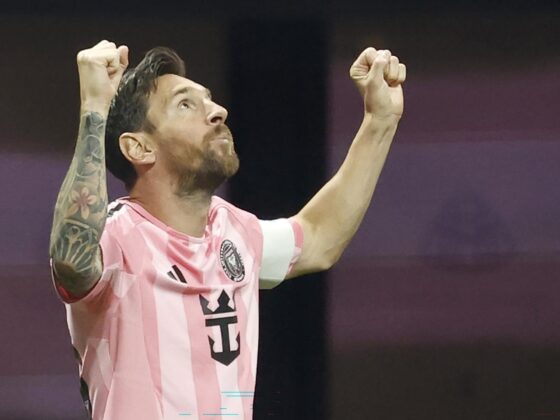 Lionel Messi del Inter Miami celebra un gol ante Porto en el Mundial de Clubes. EFE/Erik S. Lesser