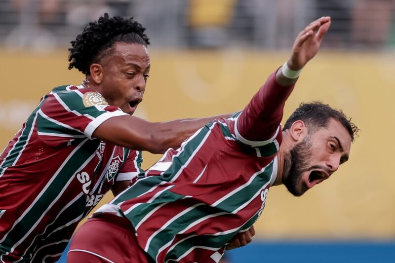 Juan Freytes (d) celebra su gol en una vibrante victoria de Fluminense por 4-2 sobre Ulsan Hyundai en partido del Mundial de Clubes jugado en Nueva Jersey. EFE/EPA/SARAH YENESEL