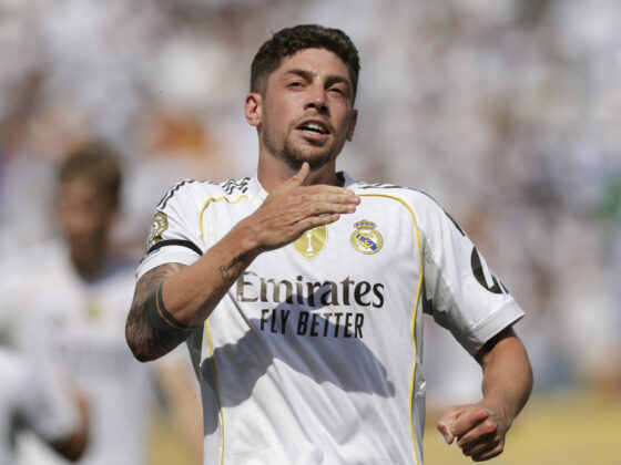 Federico Valverde celebra el tercer gol del Real Madrid ante el Pachuca en el Mundial de Clubes. EFE/André Coelho