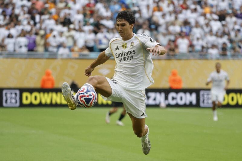 Gonzalo García selló este martes en Miami con un gol de cabeza a Juventus la clasificación del Real Madrid a los cuartos de final del Mundial de Clubes. EFE/ Juan Ignacio Roncoroni