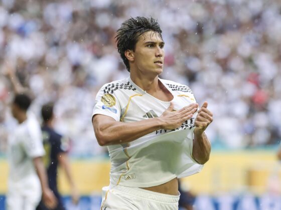 Gonzalo García del Real Madrid celebra luego de anotar el 1-0 ante la Juventus en el Mundial de Clubes. EFE/CRISTOBAL HERRERA-ULASHKEVICH