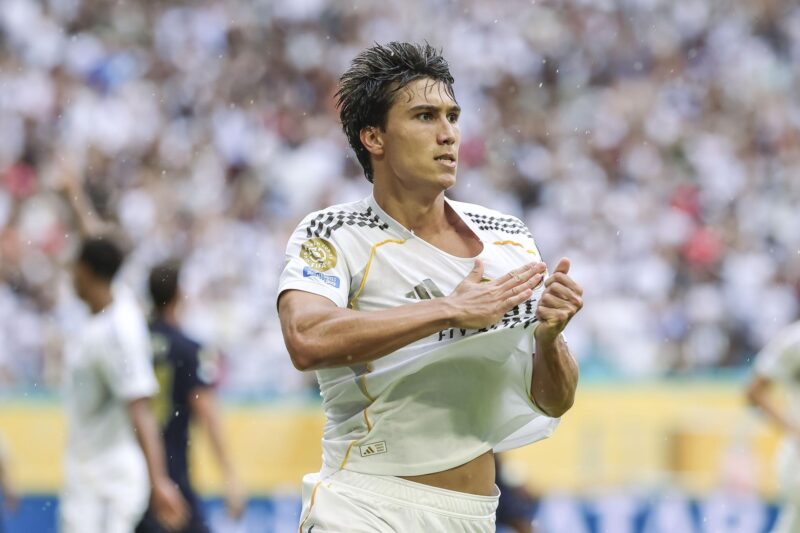 Gonzalo García del Real Madrid celebra luego de anotar el 1-0 ante la Juventus en el Mundial de Clubes. EFE/CRISTOBAL HERRERA-ULASHKEVICH