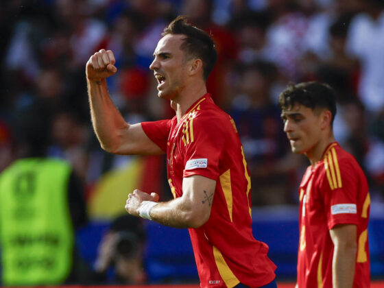 El centrocampista de la selección española Fabián Ruiz celebra tras marcar el 2-0 frente a Croacia en la pasada Eurocopa. EFE/Alberto Estévez
