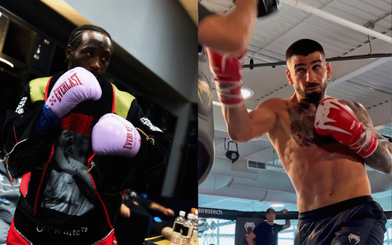 Illia Topuria reta a Terence Crawford a un combate de boxeo El estadounidense Terence Crawford y el español Illia Topuria.