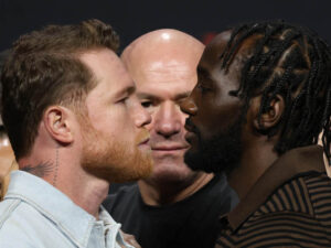Terence Crawford y Canelo Álvarez previo a su combate