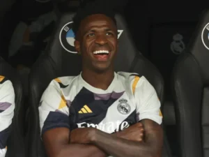 El delantero brasileño del Real Madrid, Vinicius Junior en el Estadio Santiago Bernabéu, en Madrid.