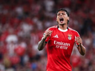 El jugador del Benfica Richard Rios durante el primer partido de la fase de Liga de la Champions League que han jugado Benfica y Qarabag en Lisboa, Portugal. EFE/EPA/RODRIGO ANTUNES