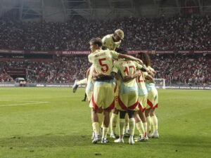 Los jugadores de la selección española celebran el 0-1 an Turquía en Konya. EFE/EPA/ERDEM SAHIN
