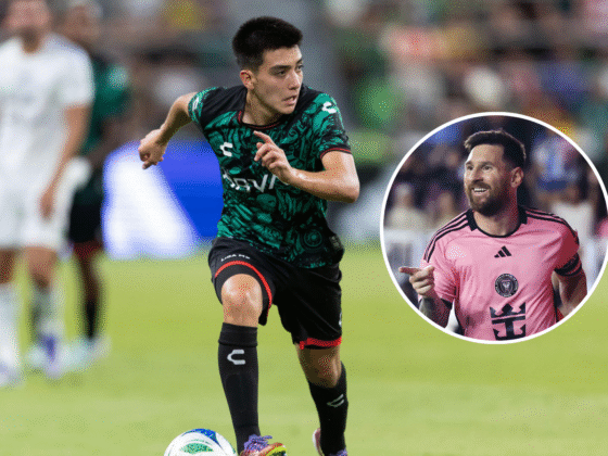 Gilberto Mora de la Liga MX controla el balón este miércoles, en un partido amistoso entre las Estrellas de la Major League Soccer (MLS) y las Estrellas de la Liga MX en el estadio Q2 de Austin (EE.UU.). EFE/ Carlos Ramírez Se adjunta foto de Lionel Messi