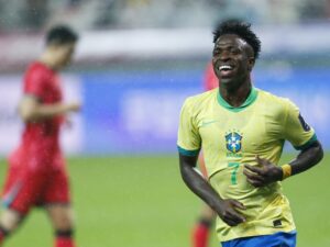 Vinicius celebrando su gol ante Corea del Sur en el amistoso que terminó ganando Brasil por 5-0. / EFE
