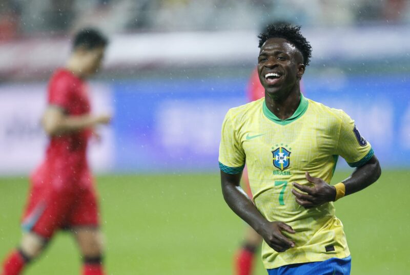 Vinicius celebrando su gol ante Corea del Sur en el amistoso que terminó ganando Brasil por 5-0. / EFE