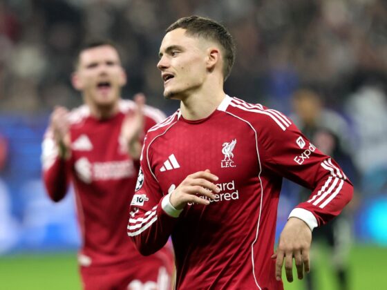 Florian Wirty durante el partido de la UEFA Champions League que han jugado SG Eintracht Frankfurt y Liverpool FC, en Frankfurt Main, Alemania. EFE/EPA/RONALD WITTEK