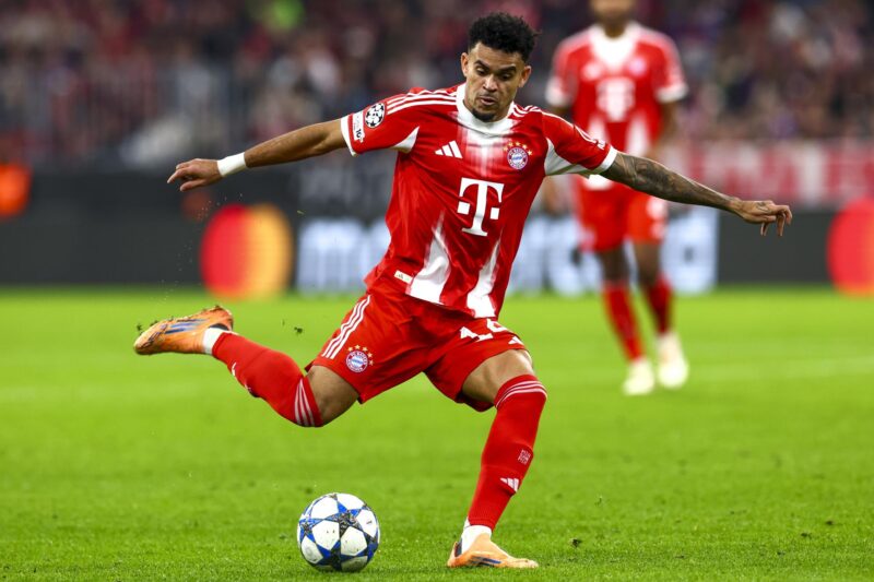 Luis Diaz durante el partido de la UEFA Champions League que han jugado FC Bayern Munich y Club Brugge KV en Múnich, Alemania. EFE/EPA/ANNA SZILAGYI