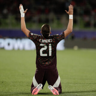 Tahiel Jiménez, de México, celebra un gol en el partido de octavos de final ante Chile del Mundial Sub-20. EFE/Adriana Thomasa