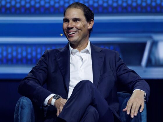 El extenista español Rafael Nadal ofreció este jueves una charla durante una sesión del America Business Forum (ABF), que congregó en Miami a líderes políticos, empresariales y deportistas. EFE/EPA/CRISTOBAL HERRERA-ULASHKEVICH