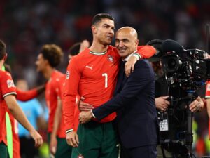 El delantero portugués Cristiano Ronaldo se enfrentará a México antes del Mundial 2026. EFE/EPA/ANNA SZILAGYI