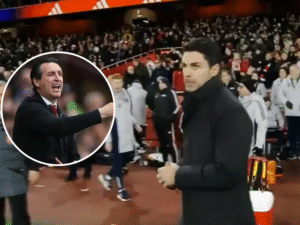 Mikel Arteta no encontró a Unai Emery tras la finalización del partido. Captura de pantalla.