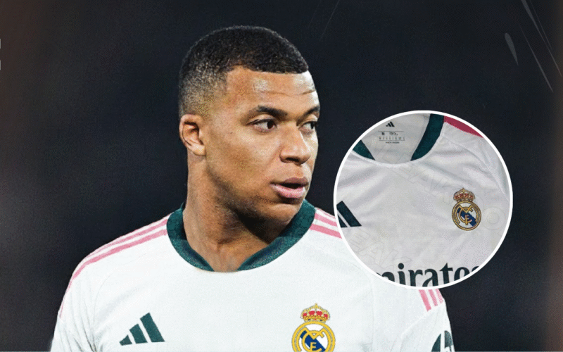 Kylian Mbappé con la nueva camiseta del Real Madrid. / Foto: Chuyện Áo Đấu