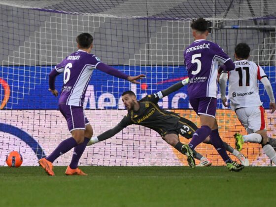 El jugador del Fiorentina David de Gea durante el partido de la Serie A que han jugado ACF Fiorentina y AC Milan, en Florencia, Italia. EFE/EPA/CLAUDIO GIOVANNINI