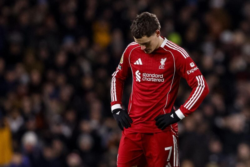 El jugador del Liverpool Florian Wirtz lamenta la decisión del VAR en el 1-1 durante el partido de la Premier League que han jugado Fulham FC y Liverpool FC, en Londres, Reino Unido. EFE/EPA/DAVID CLIFF