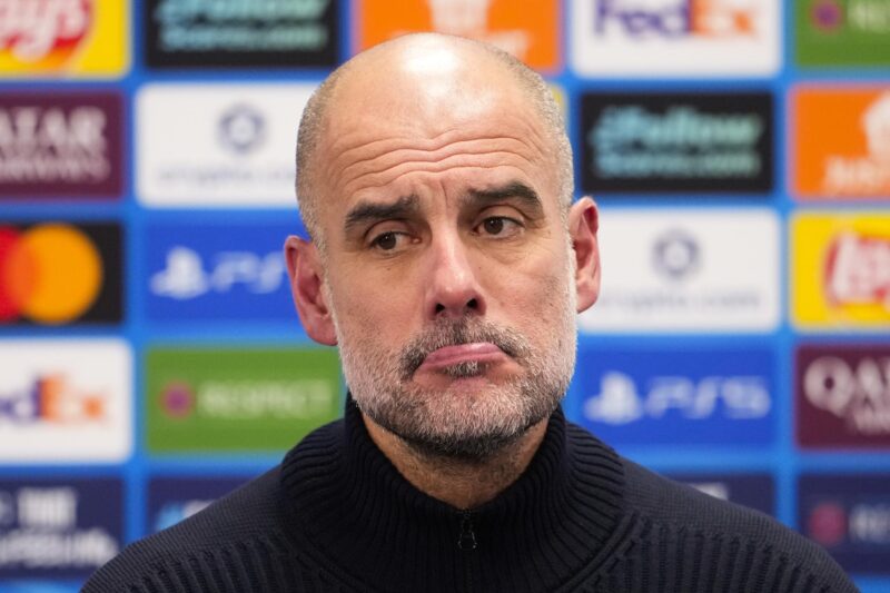 El entrenador del Manchester City Pep Guardiola durante una rueda de prensa de Liga de Campeones este martes 20. EFE/EPA/Fredrik Varfjell