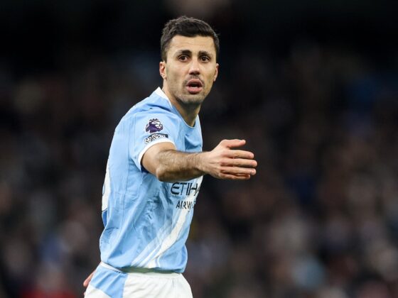 El español Rodrigo Hernández marcó su primer gol con el Manchester City desde mayo de 2024 . EFE/EPA/ADAM VAUGHAN