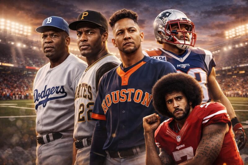 Leyendas del deporte que trascendieron la competencia y usaron su plataforma para cambiar la historia, un legado que hoy impacta también a los atletas latinos en Estados Unidos. Imagen generada por Chatgpt