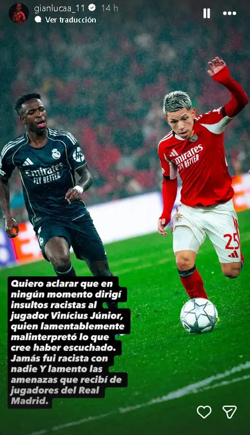 Prestianni se defiende y niega insulto racista: "Se malinterpretó" Captura de pantalla. Instagram.