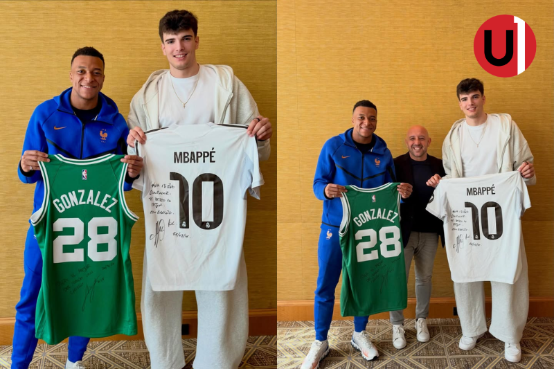 Kylian Mbappé y Hugo González intercambian camisetas