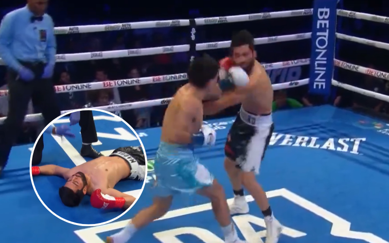 Zurdazo brutal de Alan Chaves contra Miguel Madueño. Captura de pantalla (DAZN).