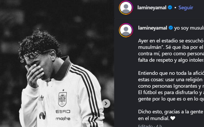 Lamine Yamal repsonde en Instagram a los cánticos racistas durante el España-Egipto. Captura de pantalla: Instagram (@lamineyamal)
