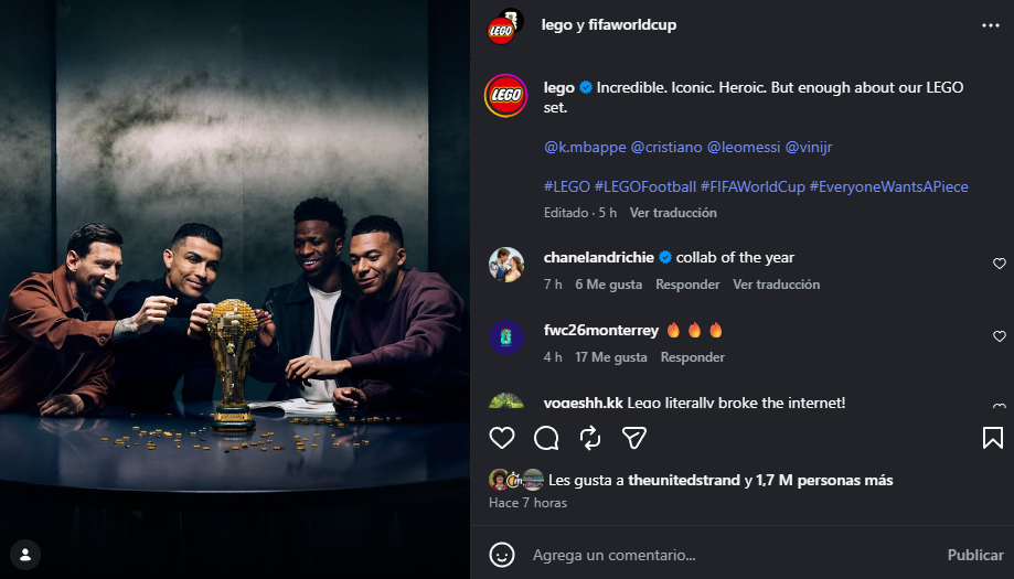 Captura de pantalla tomada del Instagram de @lego y @fifaworldcup