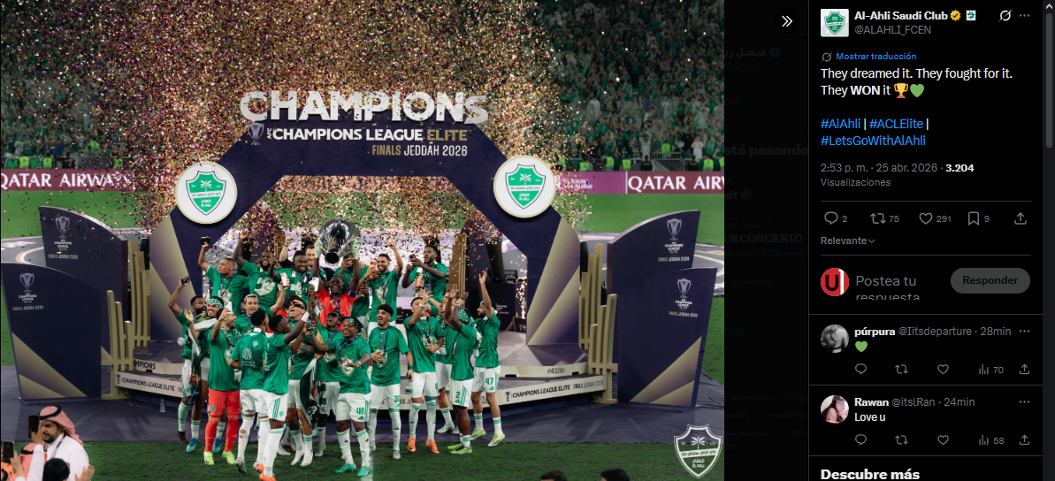 Captura de pantalla de X cuenta de @ALAHLI_FCEN